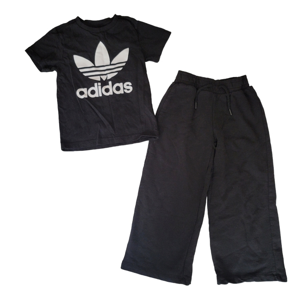Adidas Zara Girls Black Minimalist Streetwear Casual Outfit Trefoil Shirt Pants